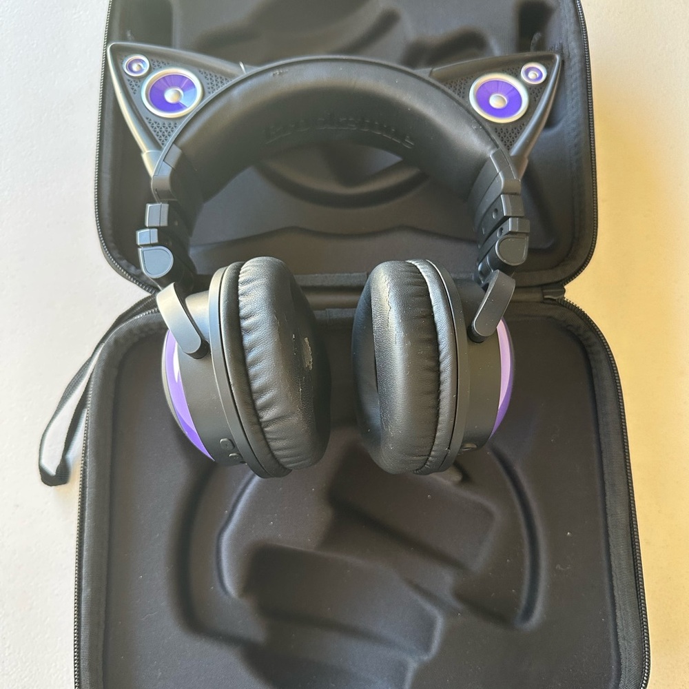 Brookstone Black and Purple Over-Ear Headphones